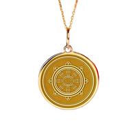 LKBEADS Collier pendentif pièce gravée Dharma Chakra 24 mm avec chaîne câble de 45,7 cm | Argent sterling plaqué or | Bijou unisexe | LK_PNDN_0456