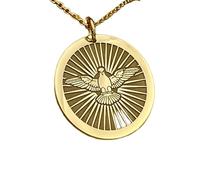 LKBEADS Collier pendentif pièce gravée du Saint-Esprit 24 mm avec chaîne câble de 45,7 cm | Argent sterling plaqué or | Bijou unisexe | LK_PNDN_0770