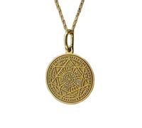 LKBEADS Collier pendentif pièce gravée du sceau des sept archanges, 24 mm, avec chaîne câble de 45,7 cm | Argent sterling plaqué or | Bijou unisexe | LK_PNDN_1471