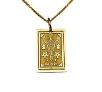LKBEADS Collier pendentif pièce gravée du Tarot du Diable 24 x 19 mm avec chaîne câble de 45,7 cm | Argent sterling plaqué or | Bijou unisexe | LK_PNDN_0455