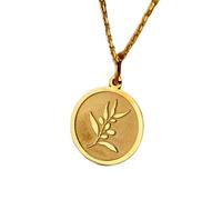 LKBEADS Collier pendentif pièce gravée feuille d'olivier 24 mm avec chaîne câble 45,7 cm | Argent sterling plaqué or | Bijou unisexe | LK_PNDN_1211