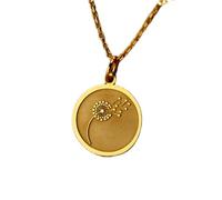 LKBEADS Collier pendentif pièce gravée fleur de pissenlit 24 mm avec chaîne câble de 45,7 cm | Argent sterling plaqué or | Bijou unisexe | LK_PNDN_0438