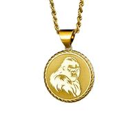LKBEADS Collier pendentif pièce gravée gorille 24 mm avec chaîne corde française de 45 cm | Argent sterling plaqué or | Bijou unisexe | LK_PNDN_0693