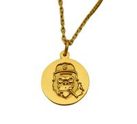 LKBEADS Collier pendentif pièce gravée gorille fumant, 24 mm, chaîne câble de 45,7 cm | Argent sterling plaqué or | Bijou unisexe | LK_PNDN_0694