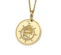 LKBEADS Collier pendentif pièce gravée gouvernail de navire 24 mm avec chaîne câble de 45,7 cm | Argent sterling plaqué or | Bijou unisexe | LK_PNDN_1482
