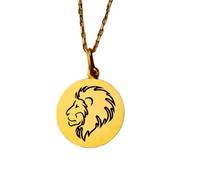 LKBEADS Collier pendentif pièce gravée lion africain 24 mm avec chaîne câble de 45,7 cm | Argent sterling plaqué or | Bijou unisexe | LK_PNDN_0011