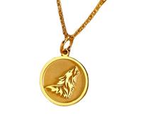 LKBEADS Collier pendentif pièce gravée Loup hurlant 24 mm avec chaîne câble de 45,7 cm | Argent sterling plaqué or | Bijou unisexe | LK_PNDN_0800
