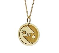 LKBEADS Collier pendentif pièce gravée Loup hurlant 24 mm avec chaîne câble de 45,7 cm | Argent sterling plaqué or | Bijou unisexe | LK_PNDN_0802