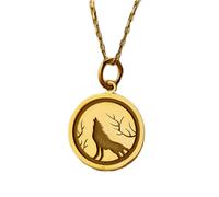 LKBEADS Collier pendentif pièce gravée Loup hurlant 24 mm avec chaîne câble de 45,7 cm | Argent sterling plaqué or | Bijou unisexe | LK_PNDN_0799