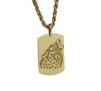 LKBEADS Collier pendentif pièce gravée Loup hurlant 26 x 19 mm avec chaîne corde française de 45,7 cm | Argent sterling plaqué or | Bijou unisexe | LK_PNDN_0796