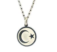 LKBEADS Collier pendentif pièce gravée lune et étoile 24 mm avec chaîne câble 45,7 cm | Argent sterling 925 | Bijou unisexe | LK_PNDN_2188