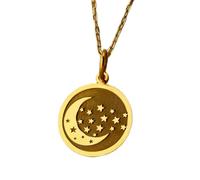 LKBEADS Collier pendentif pièce gravée lune et étoile 24 mm avec chaîne câble de 45,7 cm | Argent sterling plaqué or | Bijou unisexe | LK_PNDN_1107