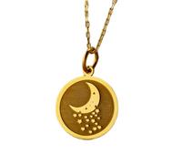 LKBEADS Collier pendentif pièce gravée lune et étoile 24 mm avec chaîne câble de 45,7 cm | Argent sterling plaqué or | Bijou unisexe | LK_PNDN_1109
