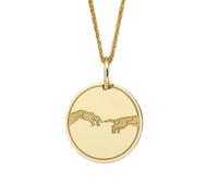 LKBEADS Collier pendentif pièce gravée Main de Dieu 24 mm avec chaîne câble de 45,7 cm | Argent sterling plaqué or | Bijou unisexe | LK_PNDN_0730