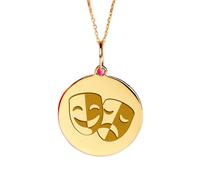 LKBEADS Collier pendentif pièce gravée masque comédie et tragédie 24 mm avec chaîne câble 45,7 cm | Argent sterling plaqué or | Bijou unisexe | LK_PNDN_0316