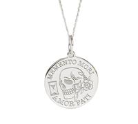 LKBEADS Collier pendentif pièce gravée Memento Mori Amor Fati 24 mm avec chaîne câble de 45,7 cm | Argent sterling 925 | Bijou unisexe | LK_PNDN_2182