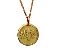 LKBEADS Collier pendentif pièce gravée nénuphar 24 mm avec chaîne câble 45,7 cm | Argent sterling plaqué or | Bijou unisexe | LK_PNDN_1846