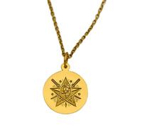 LKBEADS Collier pendentif pièce gravée Ninja Warrior 24 mm avec chaîne câble de 45,7 cm | Argent sterling plaqué or | Bijou unisexe | LK_PNDN_1181