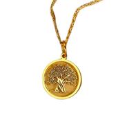 LKBEADS Collier pendentif pièce gravée olivier 24 mm avec chaîne câble 45,7 cm | Argent sterling plaqué or | Bijou unisexe | LK_PNDN_1213