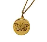 LKBEADS Collier pendentif pièce gravée papillon lune 24 mm avec chaîne câble de 45,7 cm | Argent sterling plaqué or | Bijou unisexe | LK_PNDN_0987