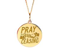 LKBEADS Collier pendentif pièce gravée « Priez sans cesse » 24 mm avec chaîne câble de 45 cm | Argent sterling plaqué or | Bijou unisexe | LK_PNDN_1317