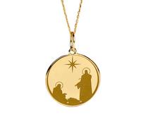 LKBEADS Collier pendentif pièce gravée représentant Jésus dans la crèche, 24 mm, chaîne câble de 45,7 cm | Argent sterling plaqué or | Bijou unisexe | LK_PNDN_0875