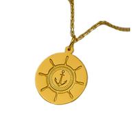LKBEADS Collier pendentif pièce gravée roue de navire 24 mm avec chaîne câble de 45,7 cm | Argent sterling plaqué or | Bijou unisexe | LK_PNDN_1484