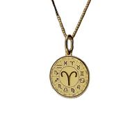 LKBEADS Collier pendentif pièce gravée signe du zodiaque Bélier 24 mm avec chaîne câble 45 cm | Argent sterling plaqué or | Bijou unisexe | LK_PNDN_1906