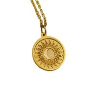 LKBEADS Collier pendentif pièce gravée soleil et lune 24 mm avec chaîne câble de 45,7 cm | Argent sterling plaqué or | Bijou unisexe | LK_PNDN_1559