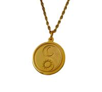 LKBEADS Collier pendentif pièce gravée soleil et lune 24 mm avec chaîne câble de 45,7 cm | Argent sterling plaqué or | Bijou unisexe | LK_PNDN_1566