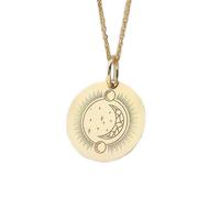 LKBEADS Collier pendentif pièce gravée soleil et lune 24 mm avec chaîne câble de 45,7 cm | Argent sterling plaqué or | Bijou unisexe | LK_PNDN_1560