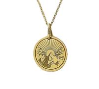LKBEADS Collier pendentif pièce gravée Sunrise Mountain 24 mm avec chaîne câble de 45,7 cm | Argent sterling plaqué or | Bijou unisexe | LK_PNDN_1608
