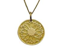LKBEADS Collier pendentif pièce gravée tournesol 24 mm avec chaîne câble 45,7 cm | Argent sterling plaqué or | Bijou unisexe | LK_PNDN_1606