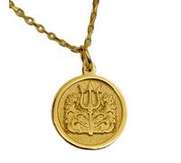 LKBEADS Collier pendentif pièce gravée trident de Poséidon 24 mm avec chaîne câble de 45,7 cm | Argent sterling plaqué or | Bijou unisexe | LK_PNDN_1315