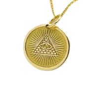 LKBEADS Collier pendentif pièce gravée troisième œil 24 mm avec chaîne câble de 45,7 cm | Argent sterling plaqué or | Bijou unisexe | LK_PNDN_1655