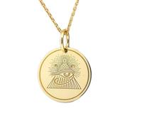 LKBEADS Collier pendentif pièce gravée troisième œil 24 mm avec chaîne câble de 45,7 cm | Argent sterling plaqué or | Bijou unisexe | LK_PNDN_1661