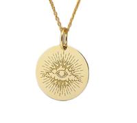 LKBEADS Collier pendentif pièce gravée troisième œil 24 mm avec chaîne câble de 45,7 cm | Argent sterling plaqué or | Bijou unisexe | LK_PNDN_1660