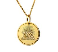 LKBEADS Collier pendentif pièce gravée troisième œil 24 mm avec chaîne câble de 45,7 cm | Argent sterling plaqué or | Bijou unisexe | LK_PNDN_1664