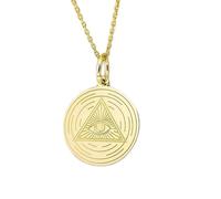 LKBEADS Collier pendentif pièce gravée troisième œil 24 mm avec chaîne câble de 45,7 cm | Argent sterling plaqué or | Bijou unisexe | LK_PNDN_1658