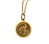 LKBEADS Collier pendentif pièce gravée Vierge Marie et Jésus 24 mm avec chaîne câble 45 cm | Argent sterling plaqué or | Bijou unisexe | LK_PNDN_1827