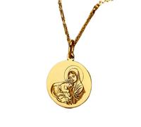 LKBEADS Collier pendentif pièce gravée Vierge Marie et Jésus 24 mm avec chaîne câble 45 cm | Argent sterling plaqué or | Bijou unisexe | LK_PNDN_1828