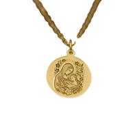 LKBEADS Collier pendentif pièce gravée Vierge Marie et Jésus 24 mm avec chaîne câble 45 cm | Argent sterling plaqué or | Bijou unisexe | LK_PNDN_1829