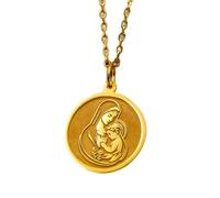 LKBEADS Collier pendentif pièce gravée Vierge Marie et Jésus 24 mm avec chaîne câble 45 cm | Argent sterling plaqué or | Bijou unisexe | LK_PNDN_1825
