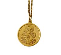 LKBEADS Collier pendentif pièce gravée Vierge Marie et Jésus 24 mm avec chaîne câble 45 cm | Argent sterling plaqué or | Bijou unisexe | LK_PNDN_1826