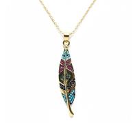 LKBEADS Collier pendentif plume en argent sterling 925 plaqué or avec breloque feuille multi-pierres 44 x 14 mm et chaîne câble de 45,7 cm (18 pouces). Bijou fait main |LK_SCA_0154