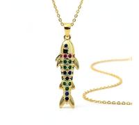 LKBEADS Collier pendentif poisson en argent sterling 925 plaqué or avec breloque poisson multi-pierres 37 x 12 mm et chaîne câble de 45,7 cm (18 pouces). Bijou fait main | LK_SCA_0151