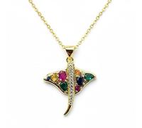 LKBEADS Collier pendentif raie en argent sterling 925 plaqué or avec breloque fantaisie multi-pierres 24 x 21 mm et chaîne câble de 45 cm (18 pouces), bijou fait main | LK_SCA_0133