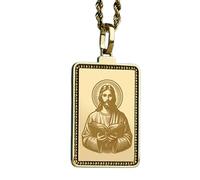 LKBEADS Collier pendentif rectangulaire gravé de Jésus, en argent sterling 925 plaqué or, avec chaîne maille forçat de 45 cm (18 pouces). Bijou fait main pour homme et femme | LKD_EGP_00433