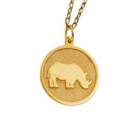 LKBEADS Collier pendentif rhinocéros en argent sterling 925 plaqué or, chaîne câble de 45,7 cm (18 pouces), breloque ronde, bijou unisexe fait main | LK_EMBO_00228