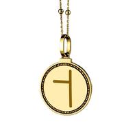 LKBEADS Collier pendentif rond de 28 mm en argent sterling 925, gravé de l'alphabet Ogham Ae, plaqué or, pour hommes et femmes, avec câble de 45 cm (18 pouces), bijou fait main |LK_ENGP_0025